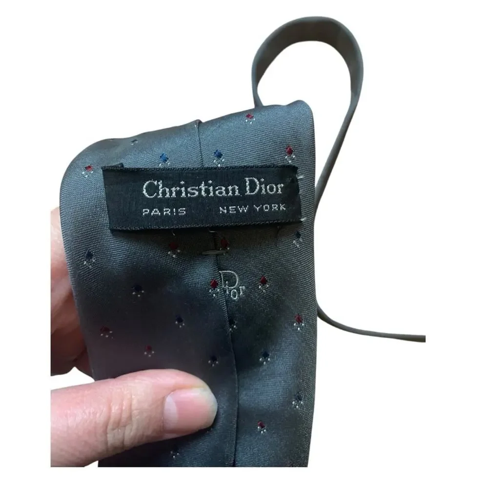 Dior Elegant Gray Tie with Blue and Red vintage